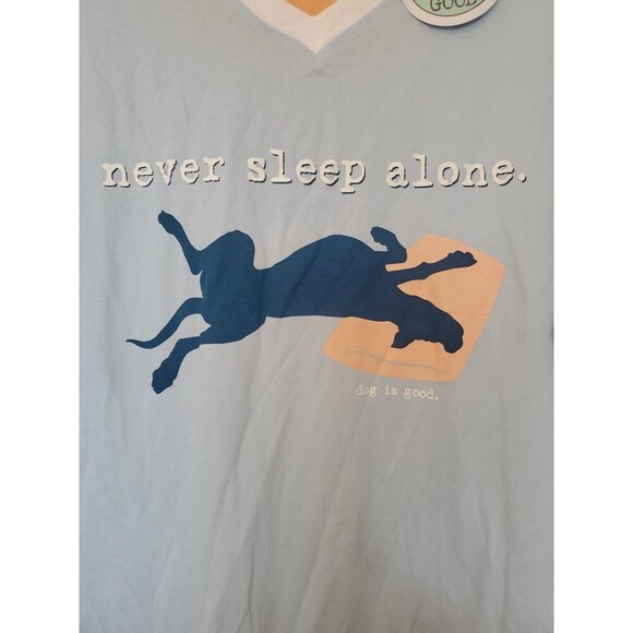 Dog Is Good Never Sleep Alone Short Sleeve V-Neck Sleep Shirt 2XL 3XL Cotton - Picture 8 of 16